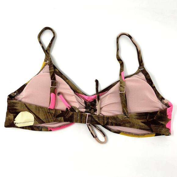 NWOT Aerie Brown Tropical Hawaii Ribbed Cinched Scoop Beach Bikini Top L - Picture 5 of 5
